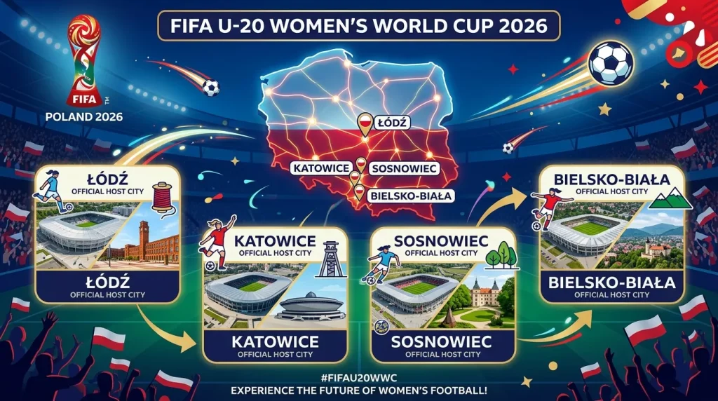 Poland host cities for FIFA U-20 Women’s World Cup 2026 – Łódź, Katowice, Sosnowiec, Bielsko-Biała
